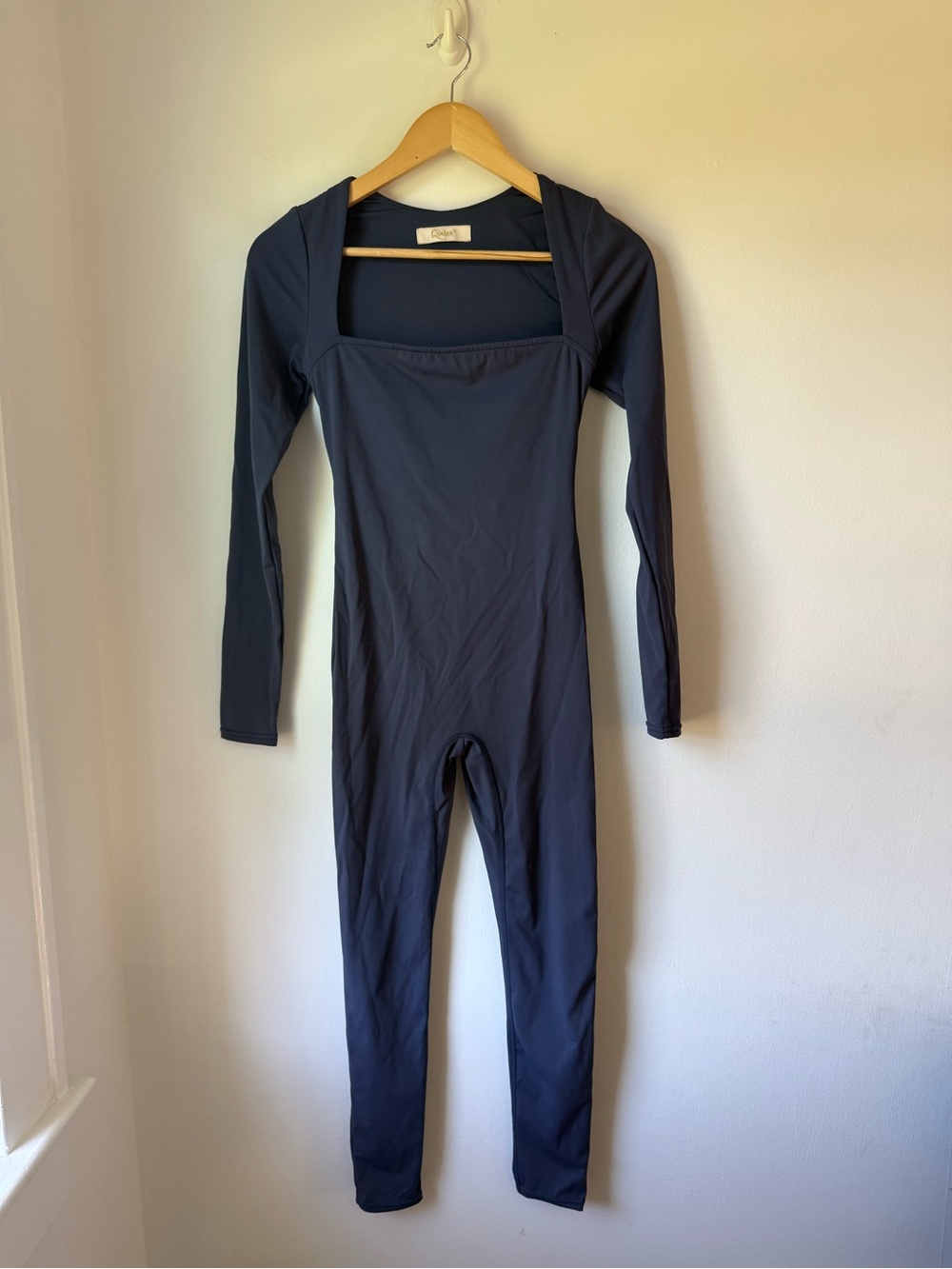 Quince Navy Long-Sleeve Square-Neck Jumpsuit